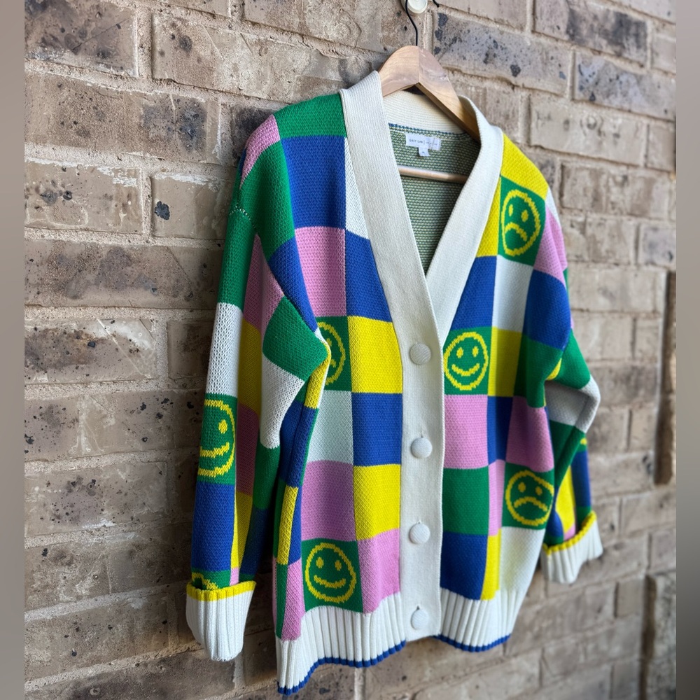 Grey Lab Women's Smiley Colorblock Knit Cardigan Size Medium